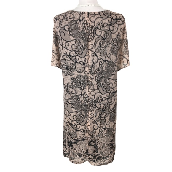 Signature Collection Avon Chiffon Nude with Black Lace Print Midi Dress size 2X - Picture 5 of 10